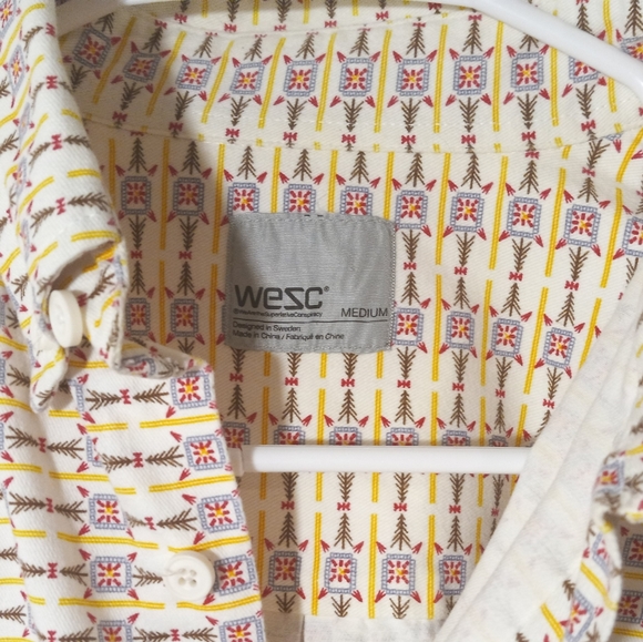 WeSC Men's Yellow Print Casual Button Down Long Sleeve Shirt NWOT / M - Picture 5 of 7